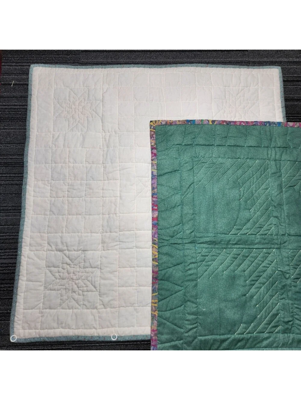 Lot of 2 Handmade Quilted Wall Hangings 24x24 Origami Flower & Patchwork Decor